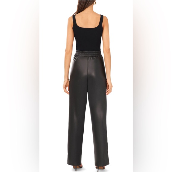HALOGEN Faux Leather Wide Leg Pants in Rich Black - Picture 2 of 9